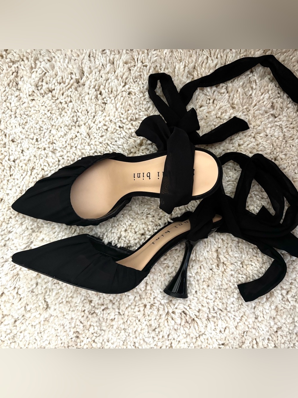 Gianni Bini Black Pointed Lace-Up Flared-Heel Pumps